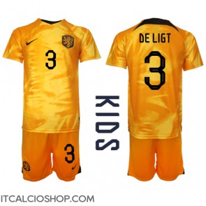 Olanda Matthijs de Ligt #3 Prima Maglia Bambino Mondiali 2022 Manica Corta (+ Pantaloni corti)